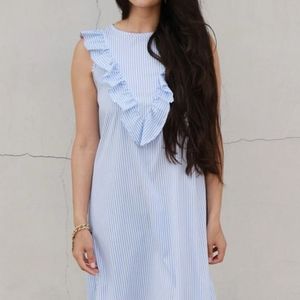 Blue and white striped nursing dress with ruffles